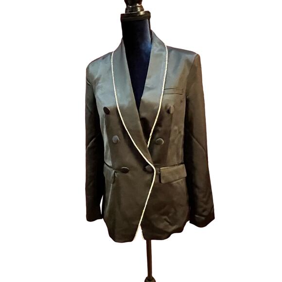 JASON WU RHINESTONE EMBELLISHED TRIM BLACK SATIN JACKET  WOMEN’S Small $400 NEW - Picture 1 of 12